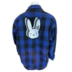 Bad Bunny Plaid Flannel Shirt LARGE Oversize Superbowl Unique Latin Trap Concert
